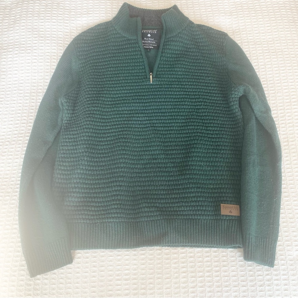 Emerald Isle Green Ribbed Zip Up Sweater size Large
